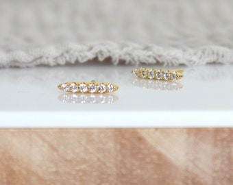 Small zircon bar stud earrings, mini gold or silver minimalist women's ear studs, women's gifts