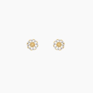 Small flower stud earrings with zircons for women, mini gold or silver stud earrings, minimalist earrings