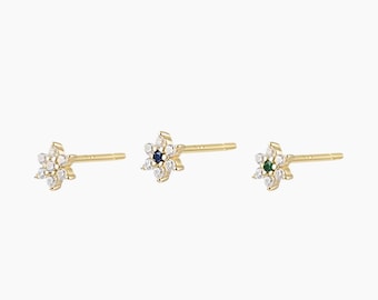 Small zircon flower stud earrings, these mini minimalist women's stud earrings are available in 3 colors, gift ideas