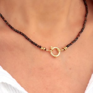 Women&#39;s necklace with brown Bohemian crystal beads and stainless steel clasp, three-size Bohemian style necklace, gifts for her