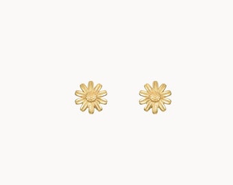 boucles d'oreilles clous fleur marguerite, petites puces d'oreilles dorées minimaliste pour femme
