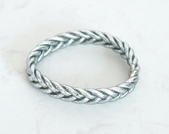 Silver-colored braided bangle bracelet, boho bracelet for women, gift ideas