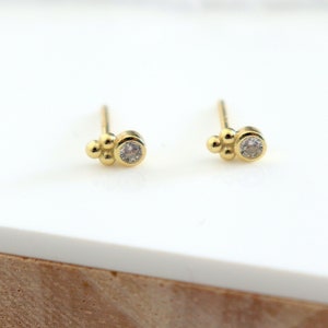 Small three-ball zircon stud earrings, mini women's studs in silver or gold, minimalist style, women's gifts