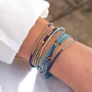 Fine miyuki blue bead bracelet three turns on elastic three models to choose from, minimalist style, gifts