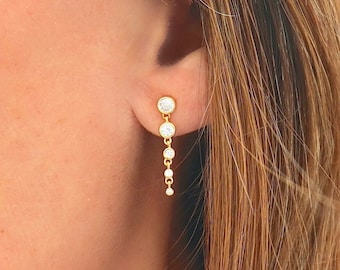 Five zirconia stud earrings, women's silver or gold ear studs, women's gifts
