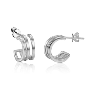 Women's earrings with three open hoops, minimalist hoop earrings available in silver or gold, women's gifts Silver