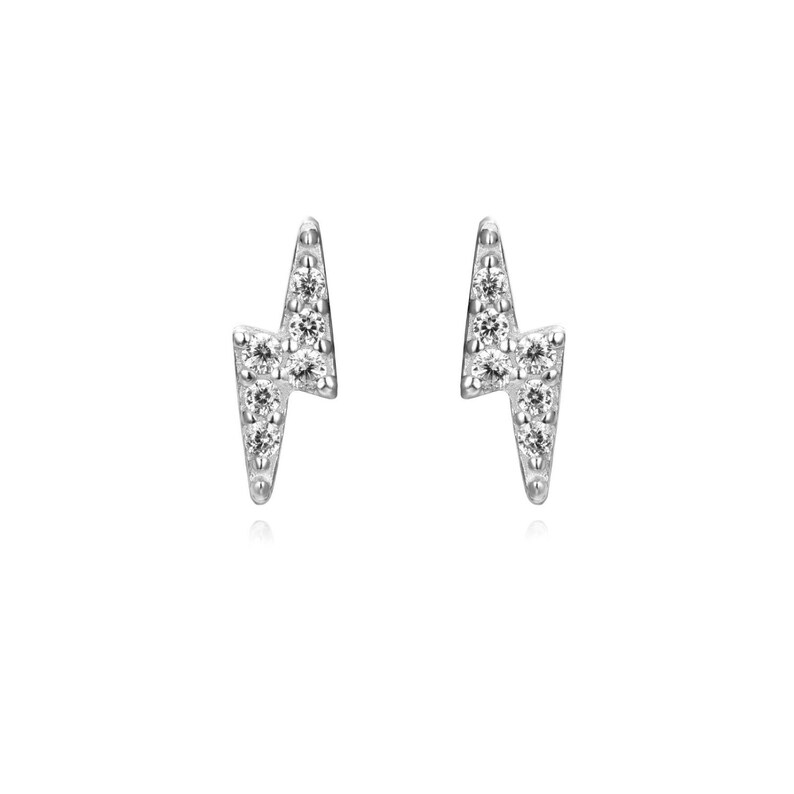 Petites puces d'oreilles éclairs avec brillants zircons, mini clous femme en argent ou doré, boucles d'oreilles minimalistes image 5