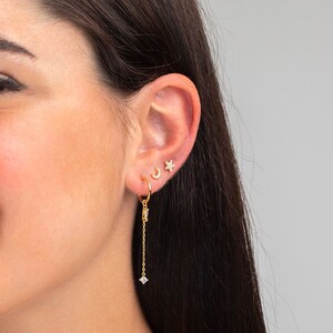 Petites puces d'oreilles étoiles avec zircons,mini clous d'oreilles femme argent ou doré style minimaliste image 3