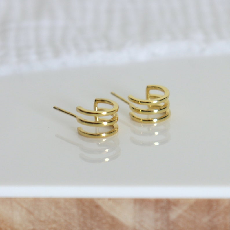 Women's earrings with three open hoops, minimalist hoop earrings available in silver or gold, women's gifts image 8