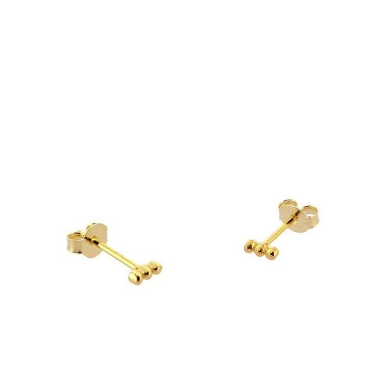 Small three-ball bar stud earrings, minimalist women's stud earrings available in 925 silver or gold Gold