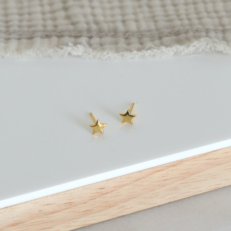 small star stud earrings for women, mini minimalist stud earrings available in silver or gold, women's gifts image 6