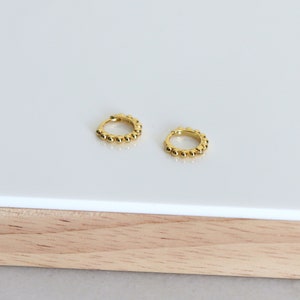 small ball hoop earrings, women's mini hoops in silver or gold for a minimalist style, women's gifts image 2