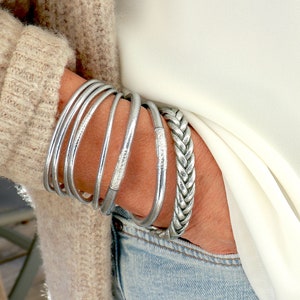 Silver-colored braided bangle bracelet, boho bracelet for women, gift ideas image 3