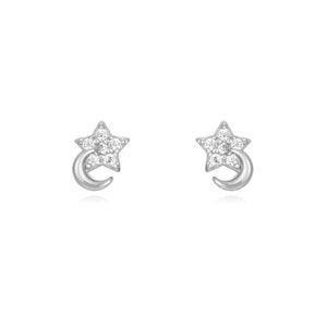 Petites puces d'oreilles lune et étoile zircons, mini clous d'oreilles femme dorés ou argent style minimaliste, cadeau femme image 4