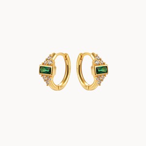 Green zircon hoop earrings, small women's ring sold individually or in pairs, gift ideas