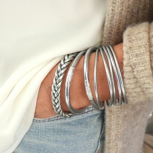 Silver-colored braided bangle bracelet, boho bracelet for women, gift ideas image 6