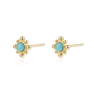 petites boucles d'oreilles puces turquoise ou nacre soleil boules,mini clous d'oreilles femme dorés style minimaliste, cadeaux image 3