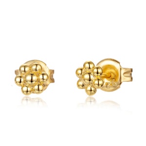 Petites boucles d'oreilles puces fleur boules,mini clous d'oreilles femme argent ou doré style minimaliste Or