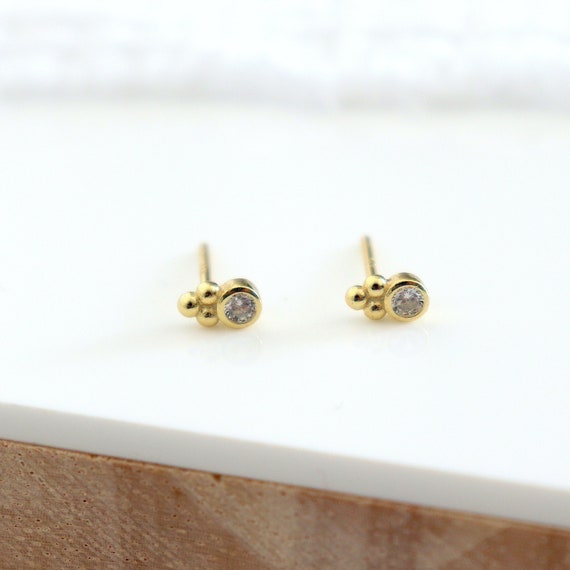 Small Three ball Zircon Stud Earrings Mini Women s Studs in