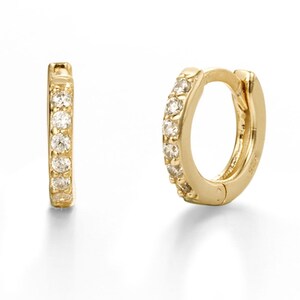 Small women's hoops paved with zircons, mini thick hoop earrings available in silver or gold, women's gifts Gold