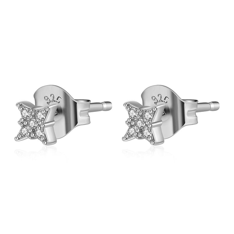 Petites boucles d'oreilles clous étoile avec zircons, puces minimalistes star, cadeau femme Argent