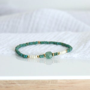 Elastic bracelet miyuki marbled turquoise beads and aventurine stone, minimalist style women's bracelet, women's gifts image 6