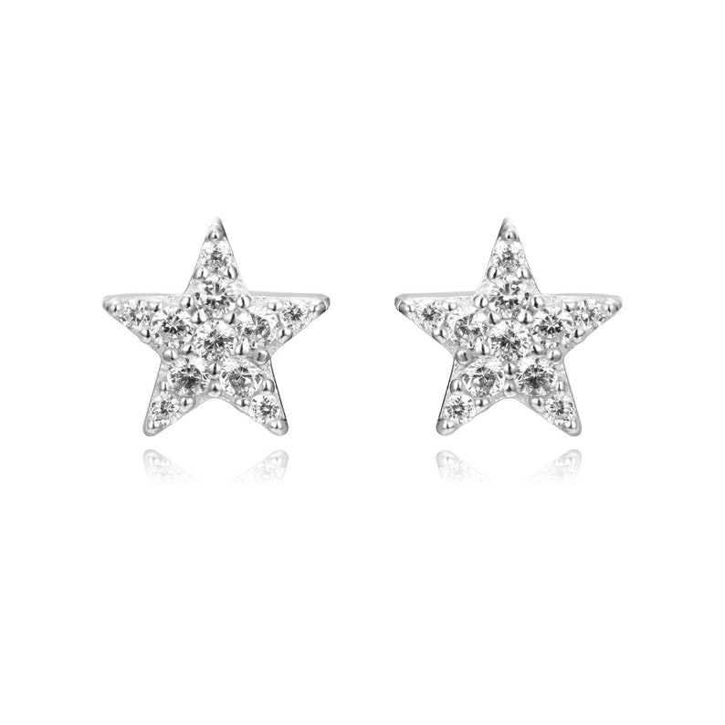 Small star earrings with zircons, mini silver or gold women's ear studs, minimalist style image 6