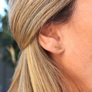 Stud earrings in the shape of gold or silver feathers, minimalist women's stud earrings, gift ideas image 6