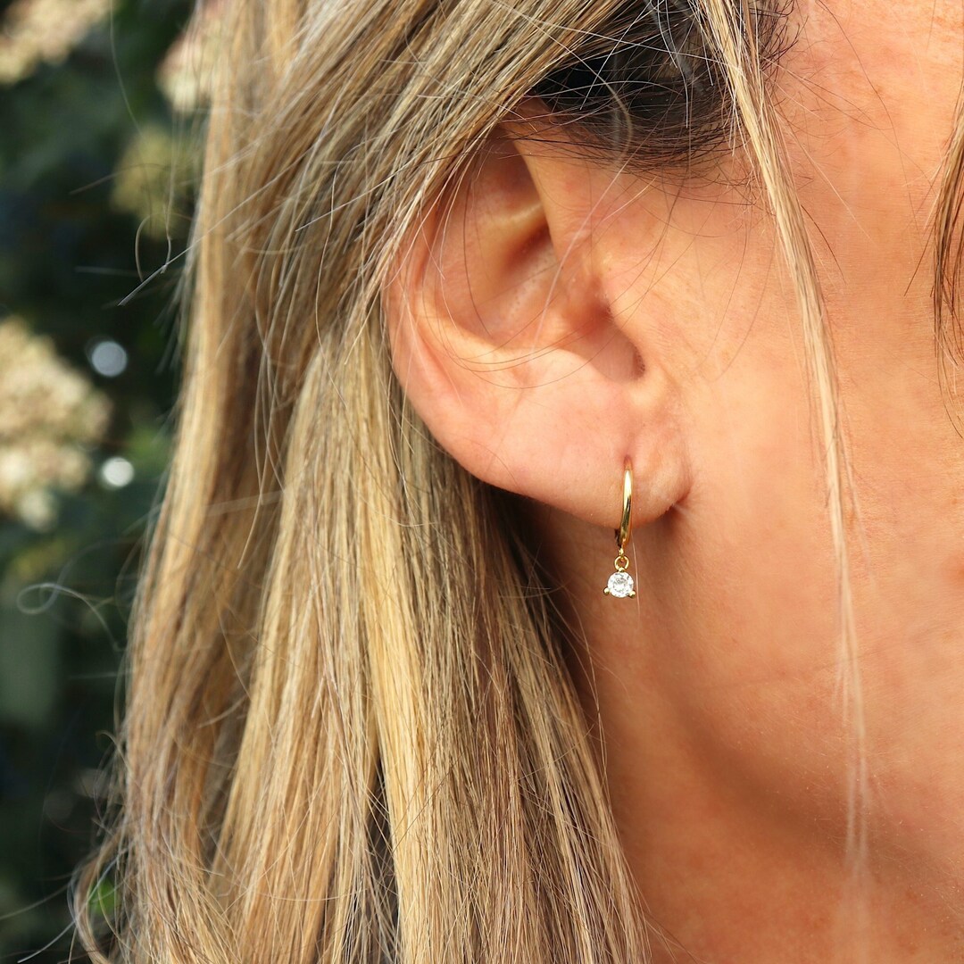 Boucles D'oreilles Cerceaux En Or Jaune 18 Carats Avec Zircons - Or Italien 3g - Neuf Avec étiquettes