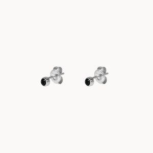 Mini puces d'oreilles zircon noir, petits clous d'oreilles femme en argent 925 ou en doré style minimaliste, cadeaux femme Argent