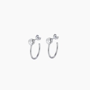 Zircon stud earrings with open hoops, women's stud earrings in silver or gold, women's gifts Silver