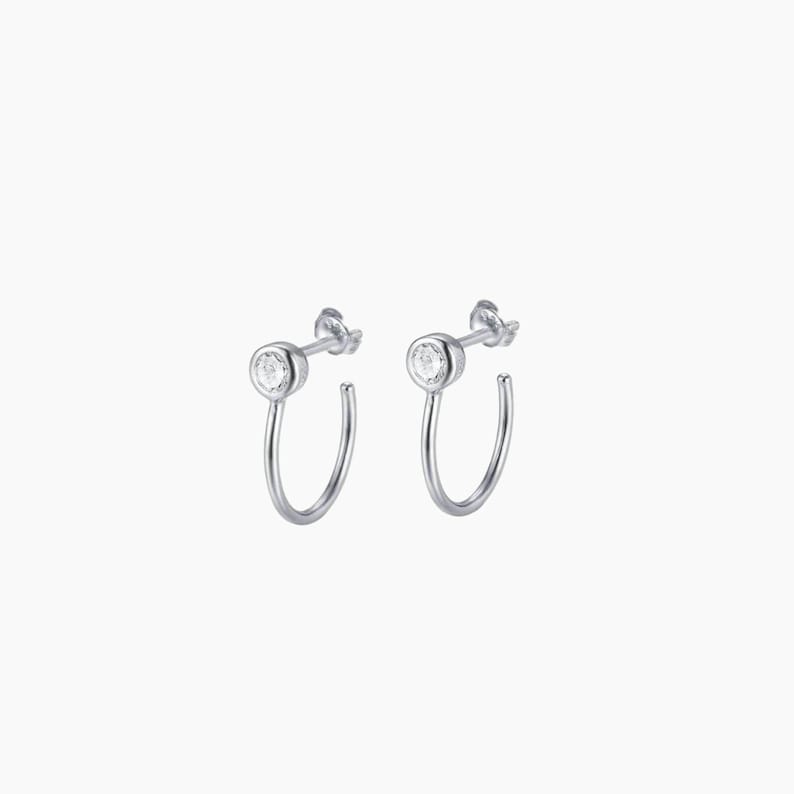 Zircon stud earrings with open hoops, women's stud earrings in silver or gold, women's gifts Silver