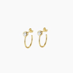 Zircon stud earrings with open hoops, women's stud earrings in silver or gold, women's gifts Gold