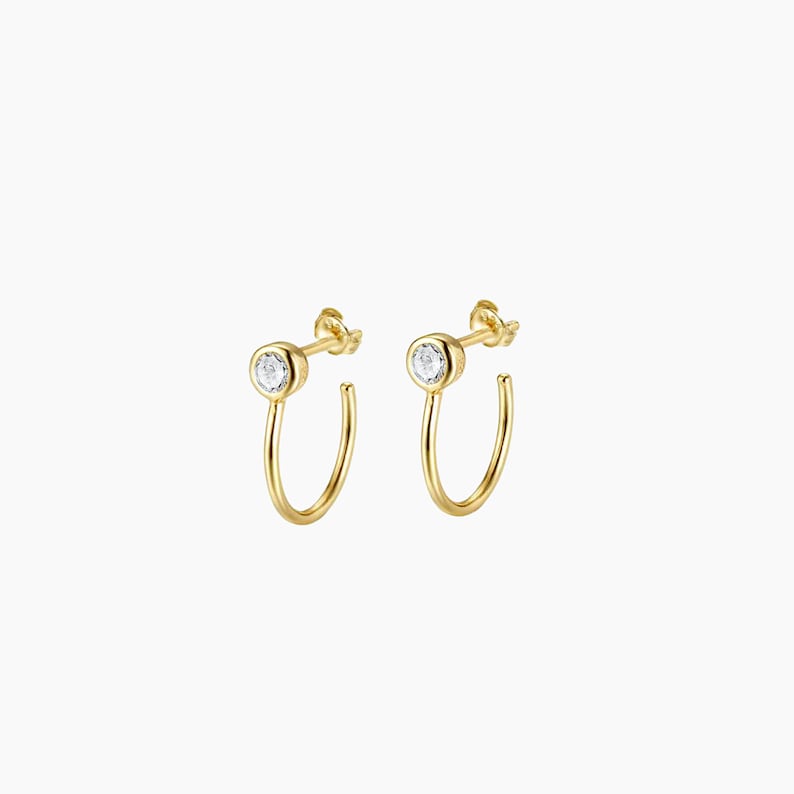 Zircon stud earrings with open hoops, women's stud earrings in silver or gold, women's gifts Gold