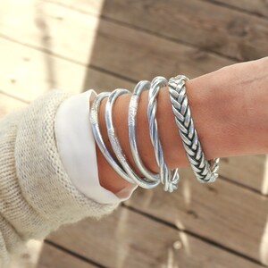 Silver-colored braided bangle bracelet, boho bracelet for women, gift ideas image 2