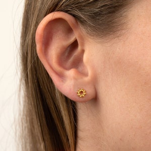 Small sun ball stud earrings, mini women's earrings in silver or gold for a minimalist style, women's gifts image 4