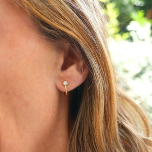 Zircon stud earrings with open hoops, women's stud earrings in silver or gold, women's gifts image 4
