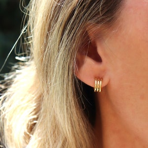 Women's earrings with three open hoops, minimalist hoop earrings available in silver or gold, women's gifts image 6