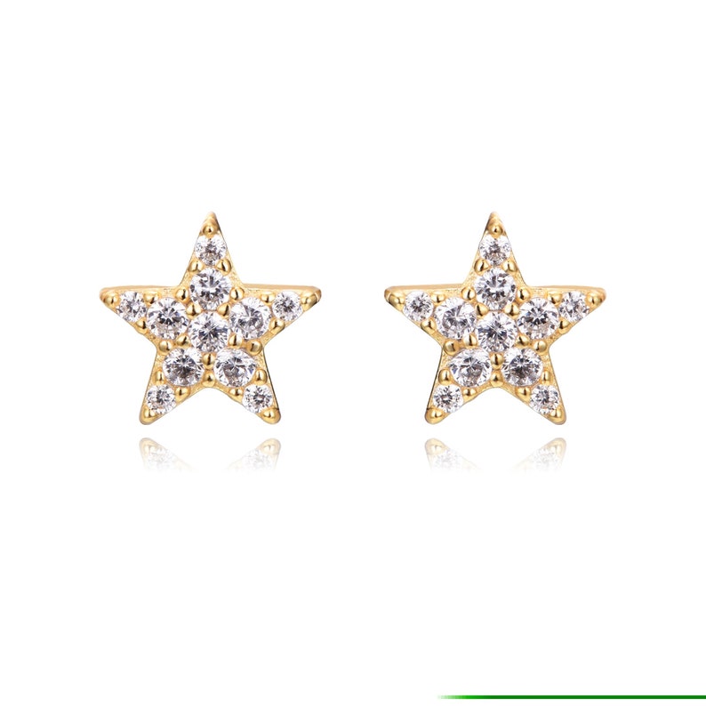 Small star earrings with zircons, mini silver or gold women's ear studs, minimalist style image 5