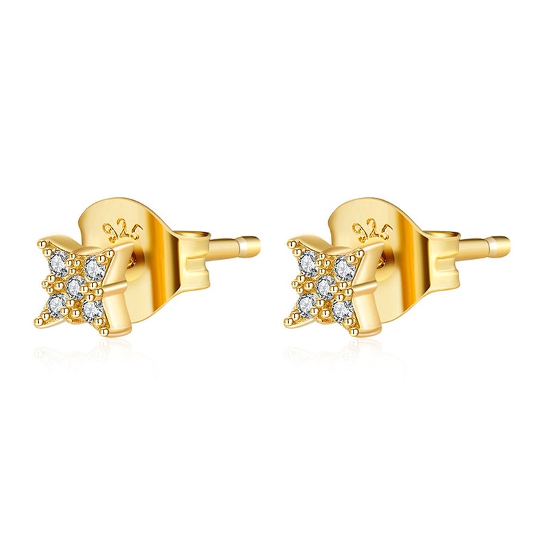 Petites boucles d'oreilles clous étoile avec zircons, puces minimalistes star, cadeau femme Or