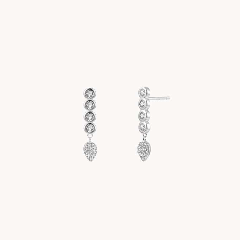 Four zircon stud earrings with pendant, minimalist silver or gold women's studs, gifts for her Silver