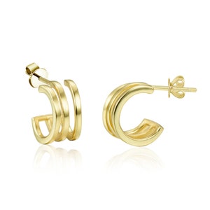 Women's earrings with three open hoops, minimalist hoop earrings available in silver or gold, women's gifts Gold