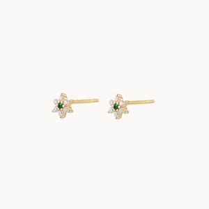 Petits clous d'oreilles fleur zircons, ces mini puces d'oreilles femme minimalistes sont disponibles en 3 couleurs, idées cadeaux Vert