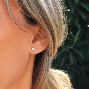 Small star earrings with zircons, mini silver or gold women's ear studs, minimalist style image 8
