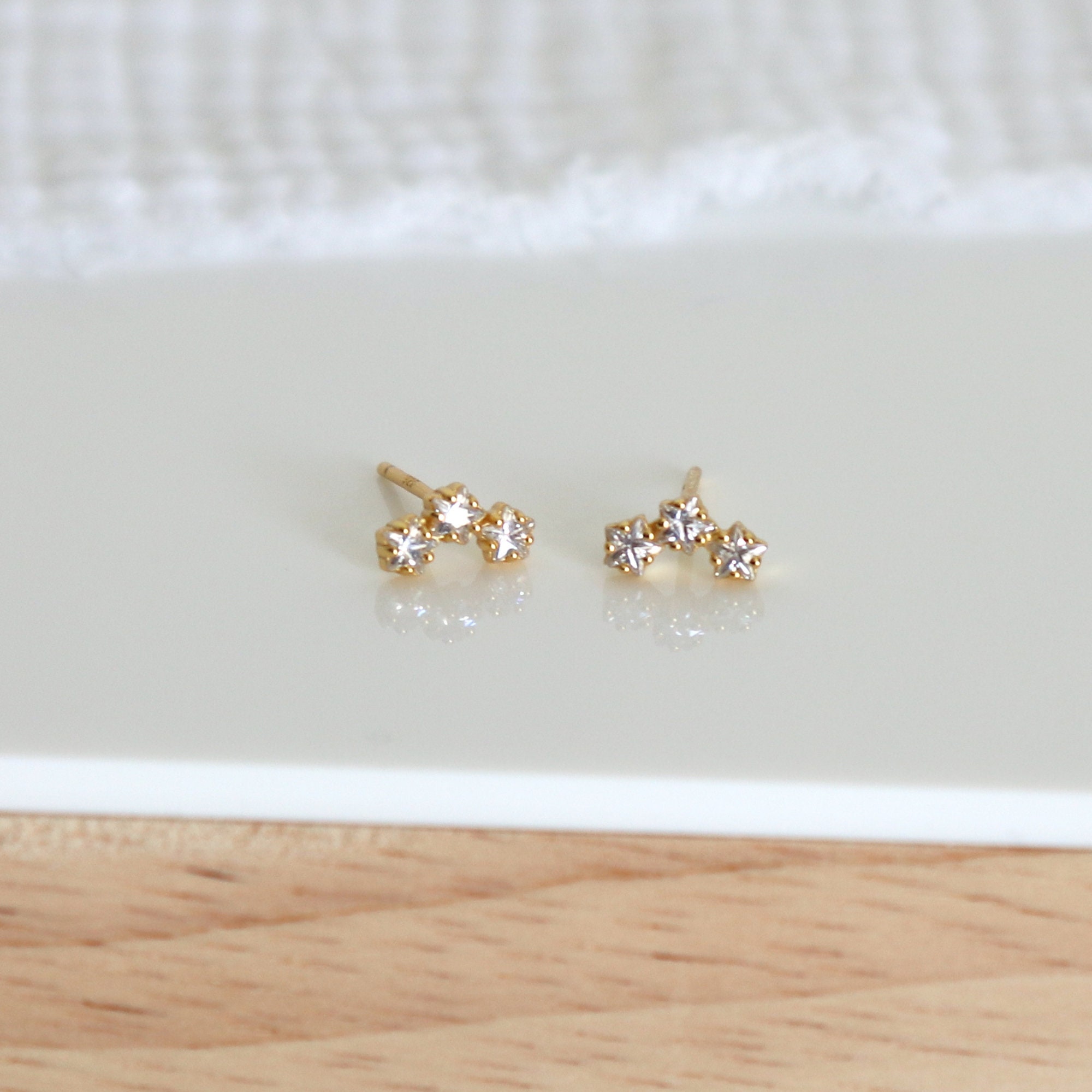 Small Three-star Zircon Ear Studs, Minimalist Women's Studs