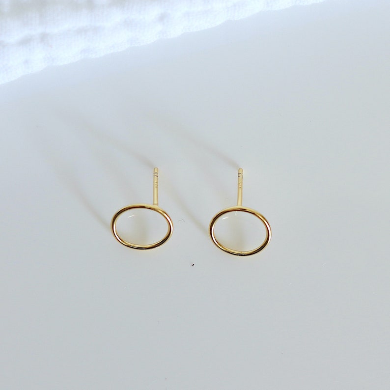 Small round ring stud earrings, minimalist women's ear studs in silver or gold, women's gifts image 2