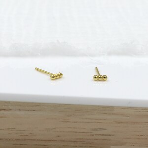 Small three-ball bar stud earrings, minimalist women's stud earrings available in 925 silver or gold image 4