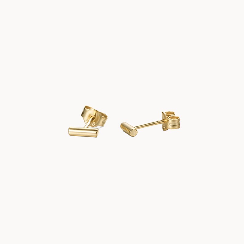 Small gold or silver bar earrings, mini minimalist ear studs, women's earrings image 3