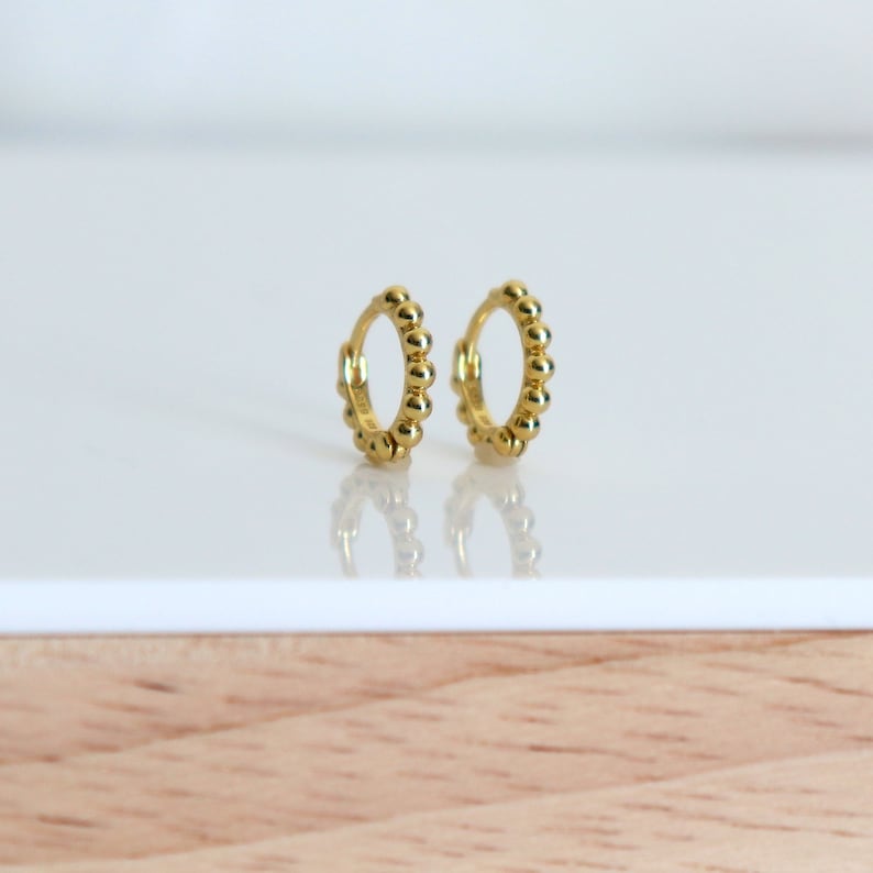 small ball hoop earrings, women's mini hoops in silver or gold for a minimalist style, women's gifts image 6