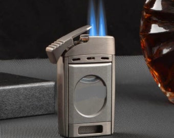 Personalized Torch Lighter, Engraved double Flame Cigar Lighter, Luxury Cigar Accessories, Refillable 2 Jet Lighter, Custom Gift for Him